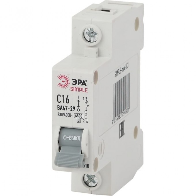 Автоматический выключатель ЭРА SIMPLE-MOD-02 1P 10А C 4,5кА ВА 47-29 B0039219 Автоматический выключатель ЭРА SIMPLE-MOD-02 1P 10А C 4,5кА ВА 47-29 B0039219