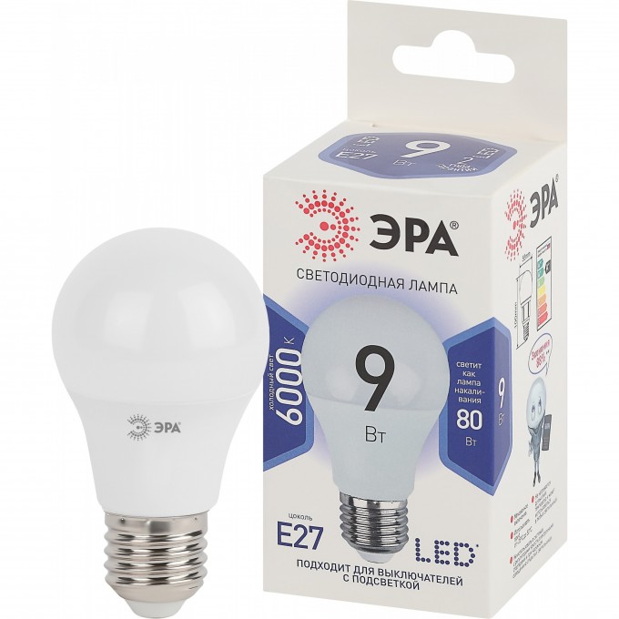 Лампа светодиодная ЭРА LED A60-9W-860-E27 A60 9Вт груша E27 холодый белый B0032248 Лампа светодиодная ЭРА LED A60-9W-860-E27 A60 9Вт груша E27 холодый белый B0032248