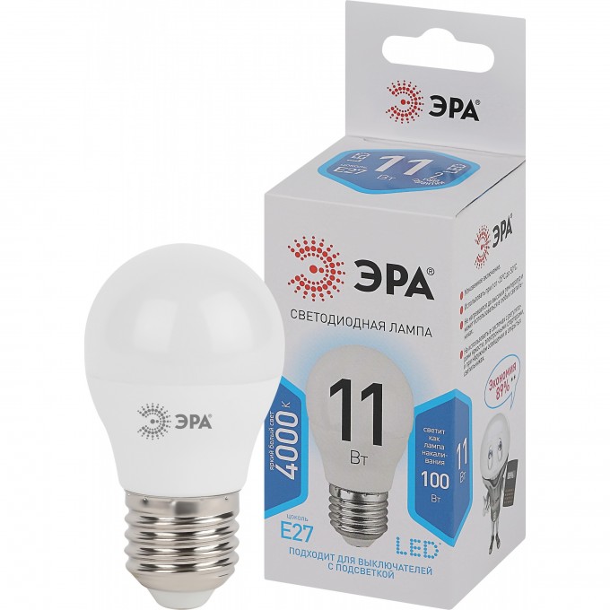 Лампа светодиодная ЭРА P45-11W-840-E27 шар 880лм Б0032989 B0032989 Лампа светодиодная ЭРА P45-11W-840-E27 шар 880лм Б0032989 B0032989