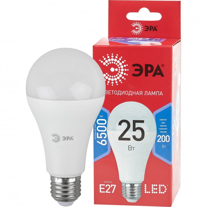 Лампа светодиодная ЭРА RED LINE LED 25Вт A65 груша 6500К холод. бел. E27 B0048011 Лампа светодиодная ЭРА RED LINE LED 25Вт A65 груша 6500К холод. бел. E27 B0048011