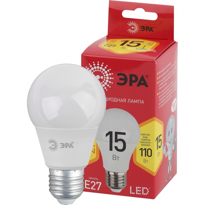 Лампа светодиодная ЭРА RED LINE LED A60-15W-827-E27 R 15вт A60 груша 2700К тепл. бел. E27 Б0046355 B0046355 Лампа светодиодная ЭРА RED LINE LED A60-15W-827-E27 R 15вт A60 груша 2700К тепл. бел. E27 Б0046355 B0046355