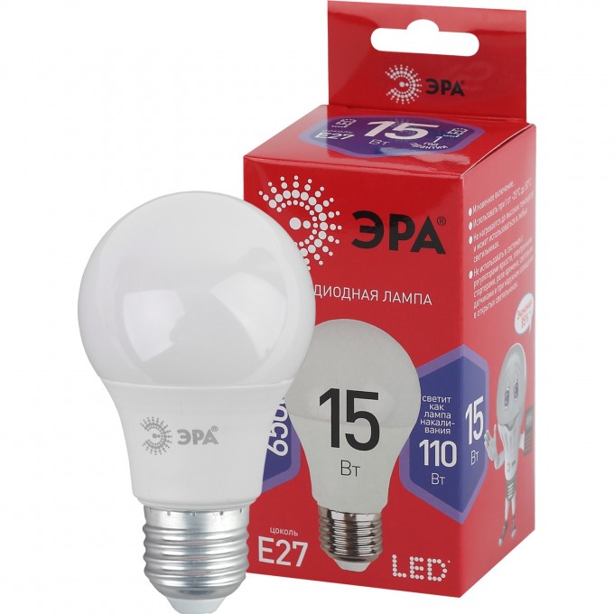 Лампа светодиодная ЭРА RED LINE LED A60-15W-865-E27 R 15Вт A60 груша 6500К холод. бел. E27 Б0046357 B0046357 Лампа светодиодная ЭРА RED LINE LED A60-15W-865-E27 R 15Вт A60 груша 6500К холод. бел. E27 Б0046357 B0046357