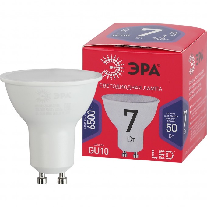 Лампа светодиодная ЭРА RED LINE LED MR16-7W-865-GU10 R 7Вт MR16 софит 6500К холод. бел. GU10 B0045350 Лампа светодиодная ЭРА RED LINE LED MR16-7W-865-GU10 R 7Вт MR16 софит 6500К холод. бел. GU10 B0045350
