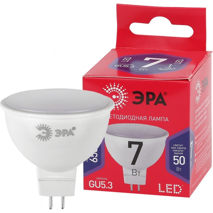 Лампа светодиодная ЭРА RED LINE LED MR16-7W-865-GU5.3 R 7Вт MR16 софит 6500К холод. бел. GU5.3 B0045351 Лампа светодиодная ЭРА RED LINE LED MR16-7W-865-GU5.3 R 7Вт MR16 софит 6500К холод. бел. GU5.3 B0045351