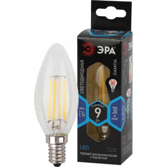 Лампочка светодиодная ЭРА F-LED B35-9w-840-E14 Е14 / Е14 9Вт филамент свеча нейтральный белый свет B0046995 Лампочка светодиодная ЭРА F-LED B35-9w-840-E14 Е14 / Е14 9Вт филамент свеча нейтральный белый свет B0046995
