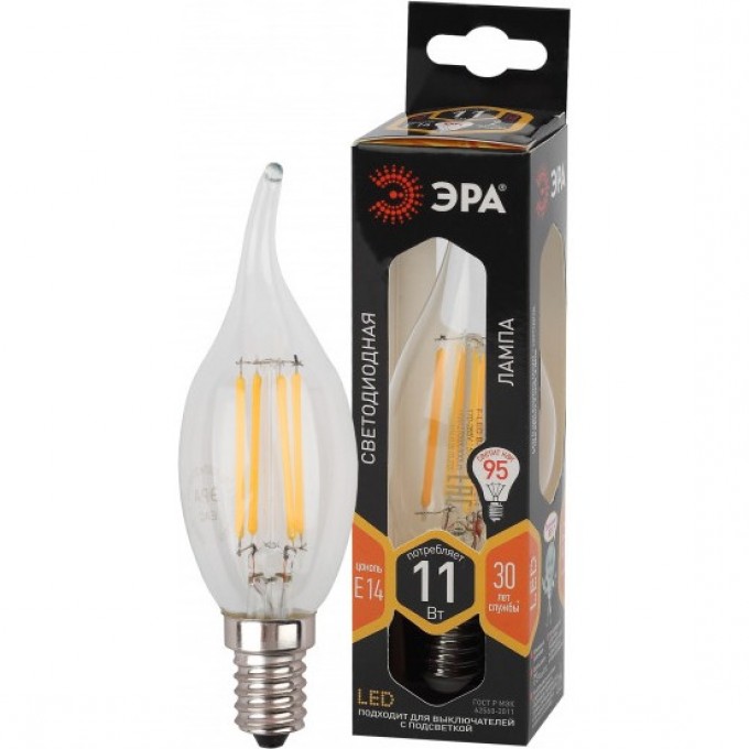 Лампочка светодиодная ЭРА F-LED BXS-11W-827-E14 Е14 / Е14 11Вт филамент свеча на ветру теплый белый свет B0047001 Лампочка светодиодная ЭРА F-LED BXS-11W-827-E14 Е14 / Е14 11Вт филамент свеча на ветру теплый белый свет B0047001