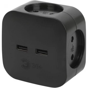 Разветвитель электрический ЭРА SP-4-USB-B на 4 розетки 220В+ 2xUSB 2400мА без заземл 10А черн. Б0049536