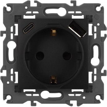 Розетка ЭРА ELEGANCE Б0067724 14-4108-05 2P+E 16A-250В со шторками с USB type-A+C 5В-3А антрацит Розетка ЭРА ELEGANCE Б0067724 14-4108-05 2P+E 16A-250В со шторками с USB type-A+C 5В-3А антрацит